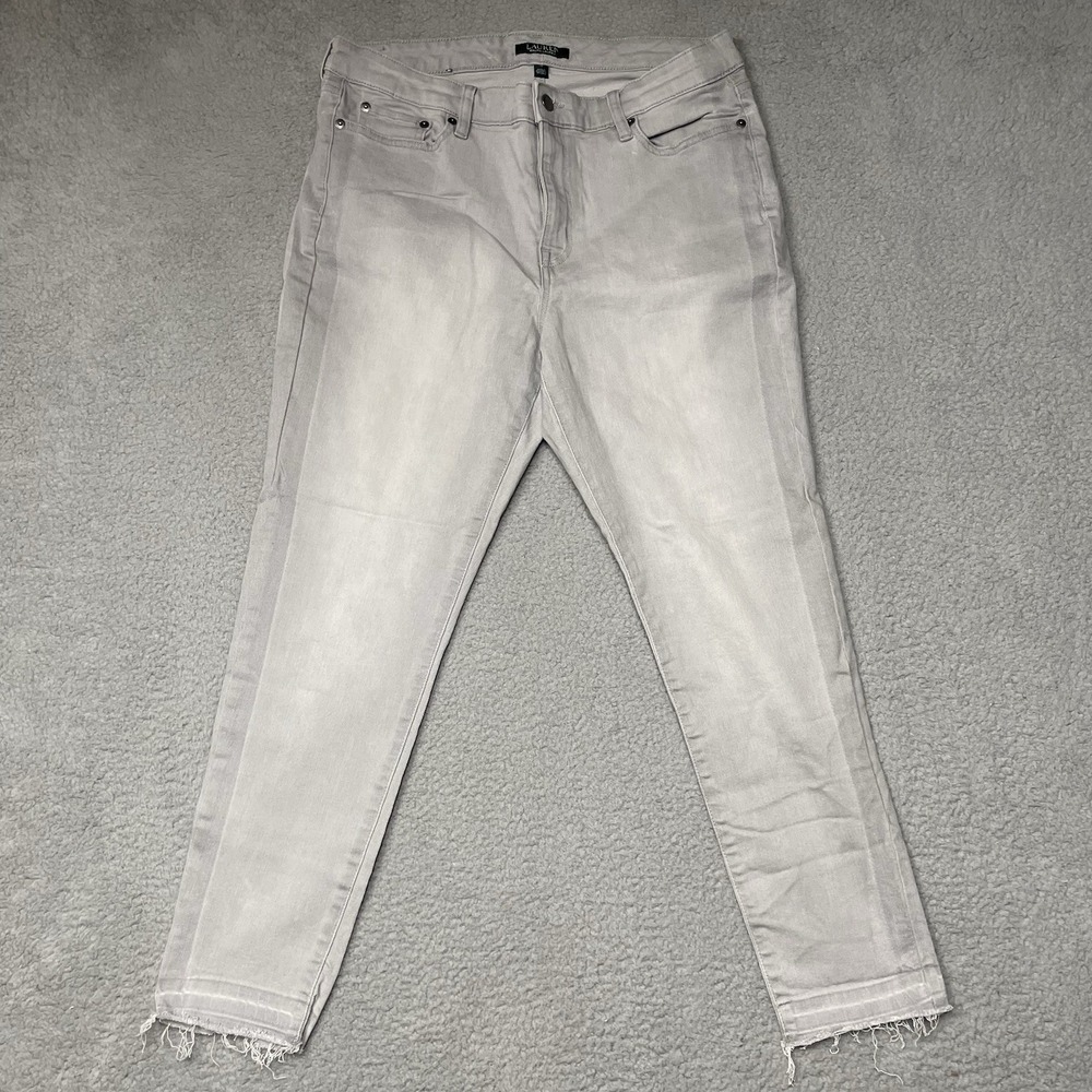 Lauren Ralph Lauren Jeans Women 14 Gray Premier Skinny Cropped Mid Wash Denim